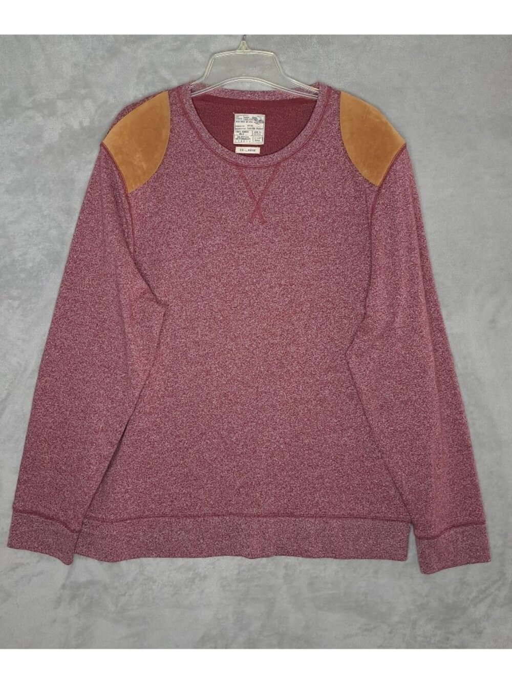 Burton Menswear XXL London Burgundy Crew Neck Sweater Tan Shoulder Elbow Patches